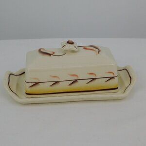 Vernon Arcadia Butter Dish & Sculpted Lid Handpainted Metlox Poppytrail Vintage